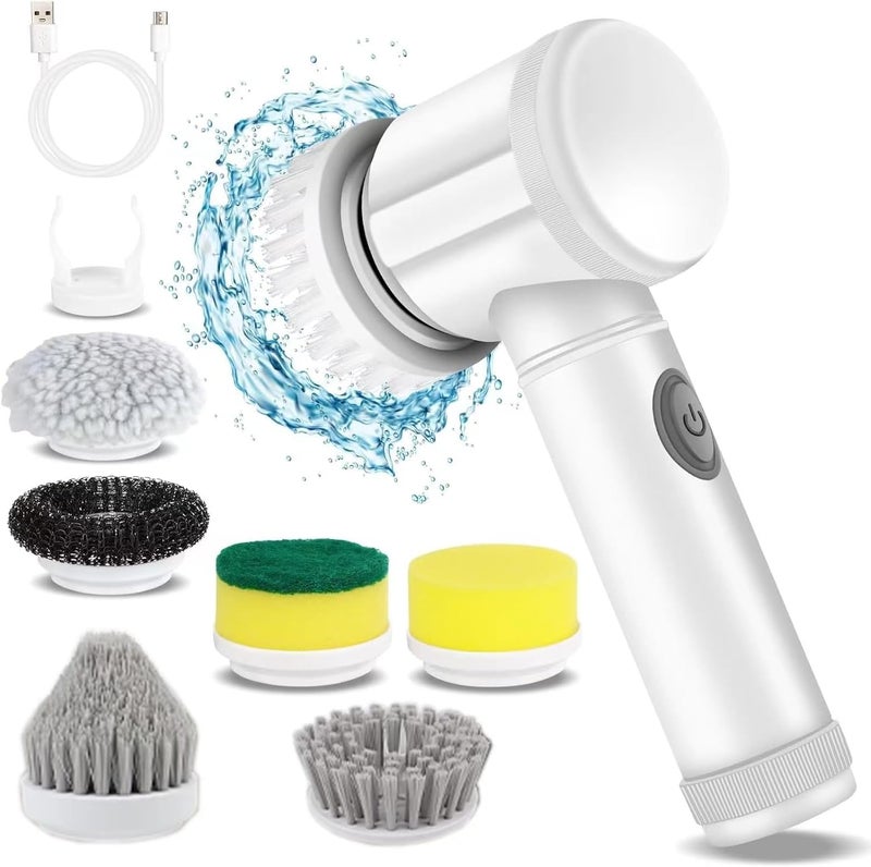 HFLYJPYW Electric Spin Scrubber - Shower Scrubber,Bathroom Scrubber Electric,for Cleaning Tub, Floor, Tile, Window, Sink, Kitchen Cleaning with 6 Electric Cleaning Brush Head (6) - Image 1